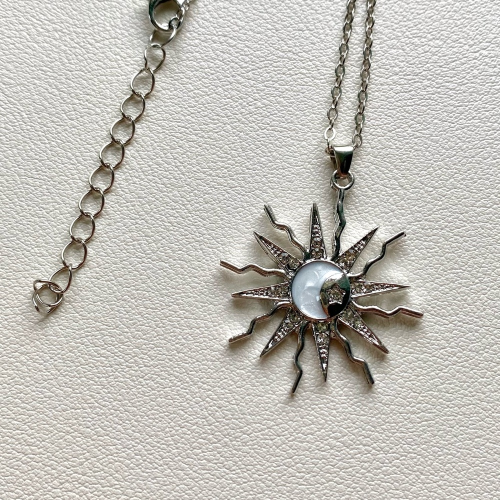Silver Sun and Moon Pendant Necklace